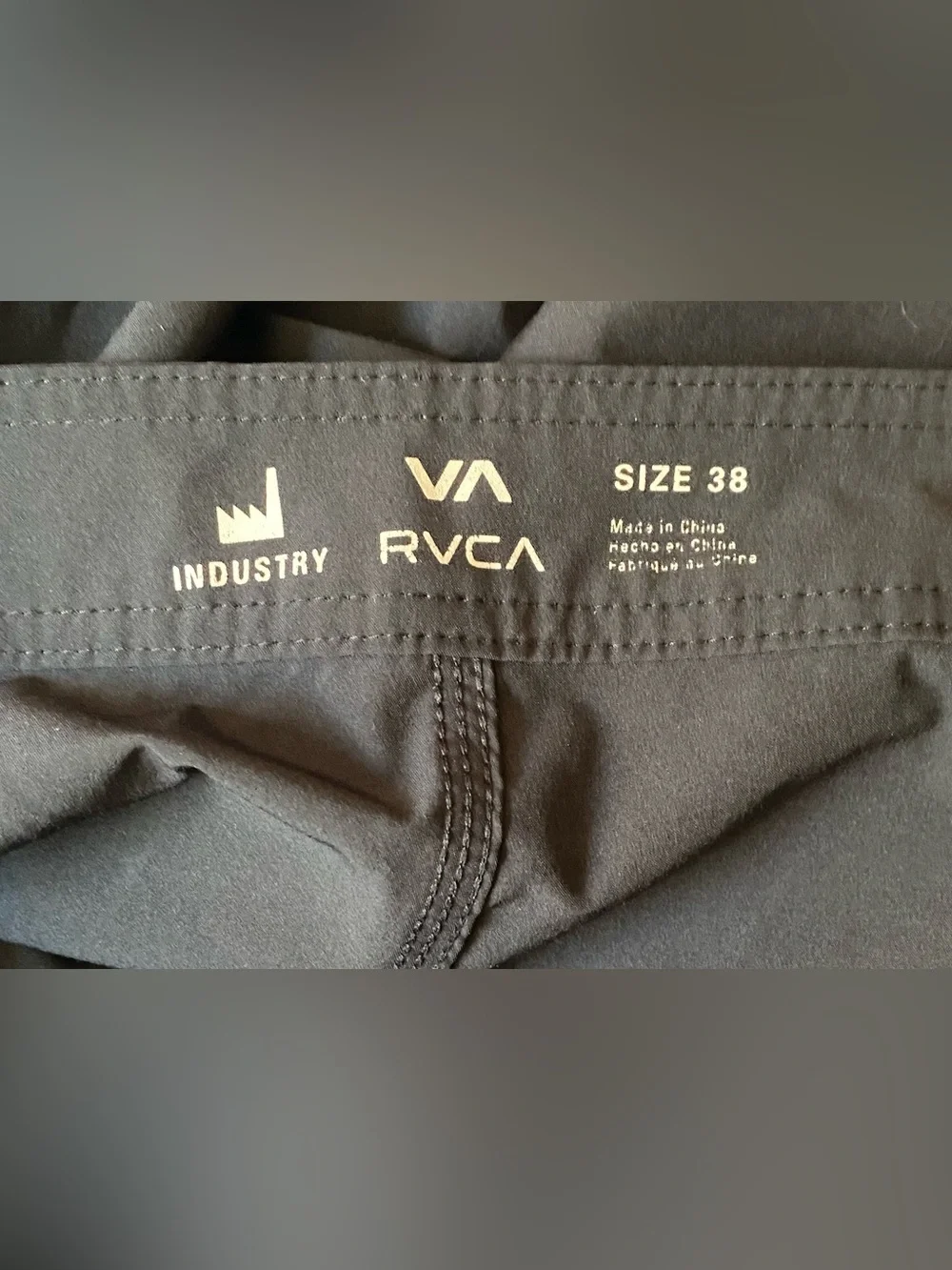 RVCA Industry Mens Board Shorts Black Size 38 Side Cargo Pocket Swim Trunks